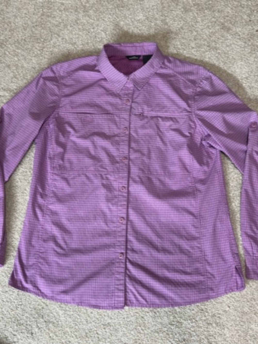 Eddie Bauer Vented Trail Guide Shirt Long Sleeve w/Roll Tabs Purple Plaid  L